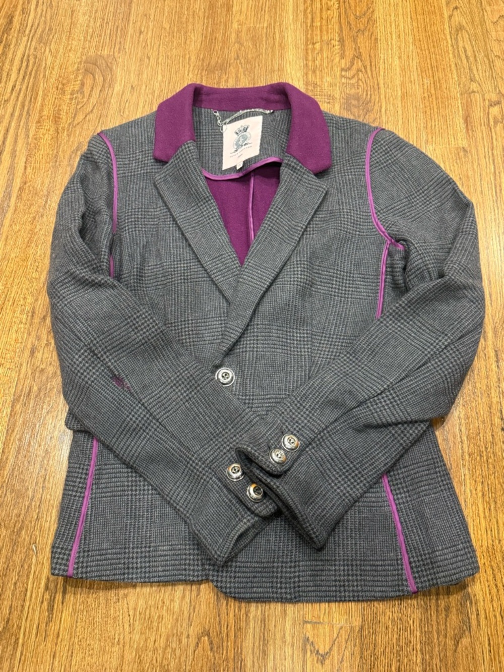 Juicy Couture Plaid Blazer with Purple Trim